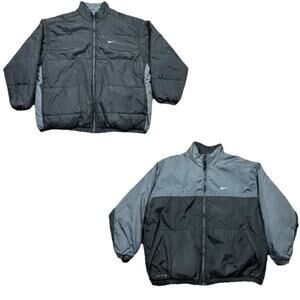 Vtg Nike Reversible Mens XXL Insulated Puffer Jacket Black Gray Spellout Swoosh